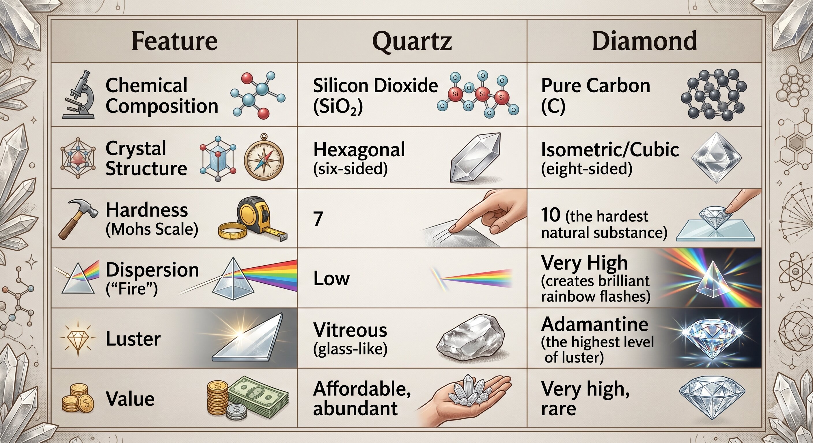 quartz V diamond Key Differences at a Glance